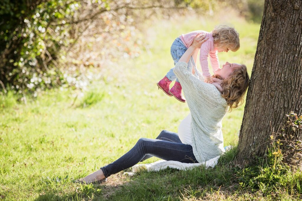 child showing affection to mom